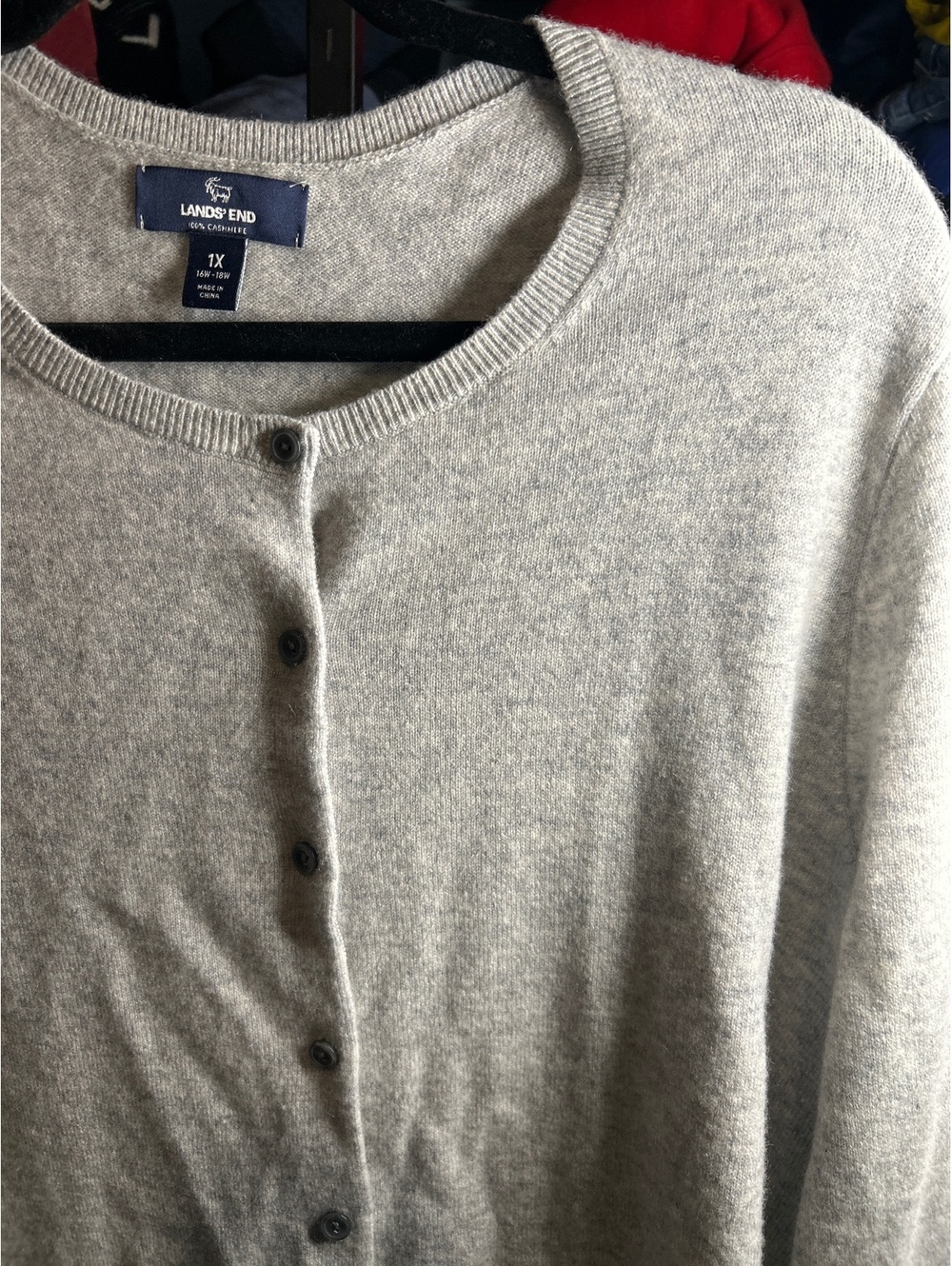 Lands' End Women's 100% Cashmere Light Gray Cardigan Sweater 1X